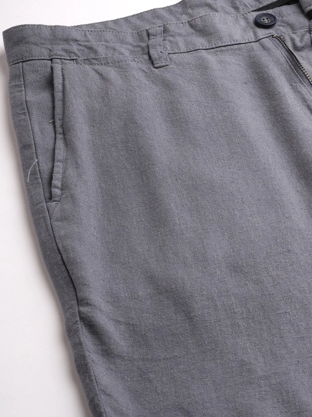 Men's Grey Linen Viscose Regular Fit Shorts