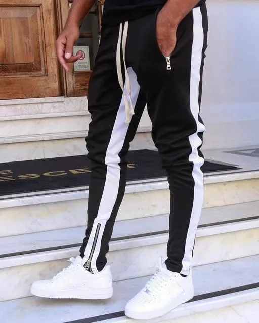 Mens Joggers Casual Pants Fitness Men Sportswear Tracksuit Skinny Sweatpants Trousers Black Gym flat