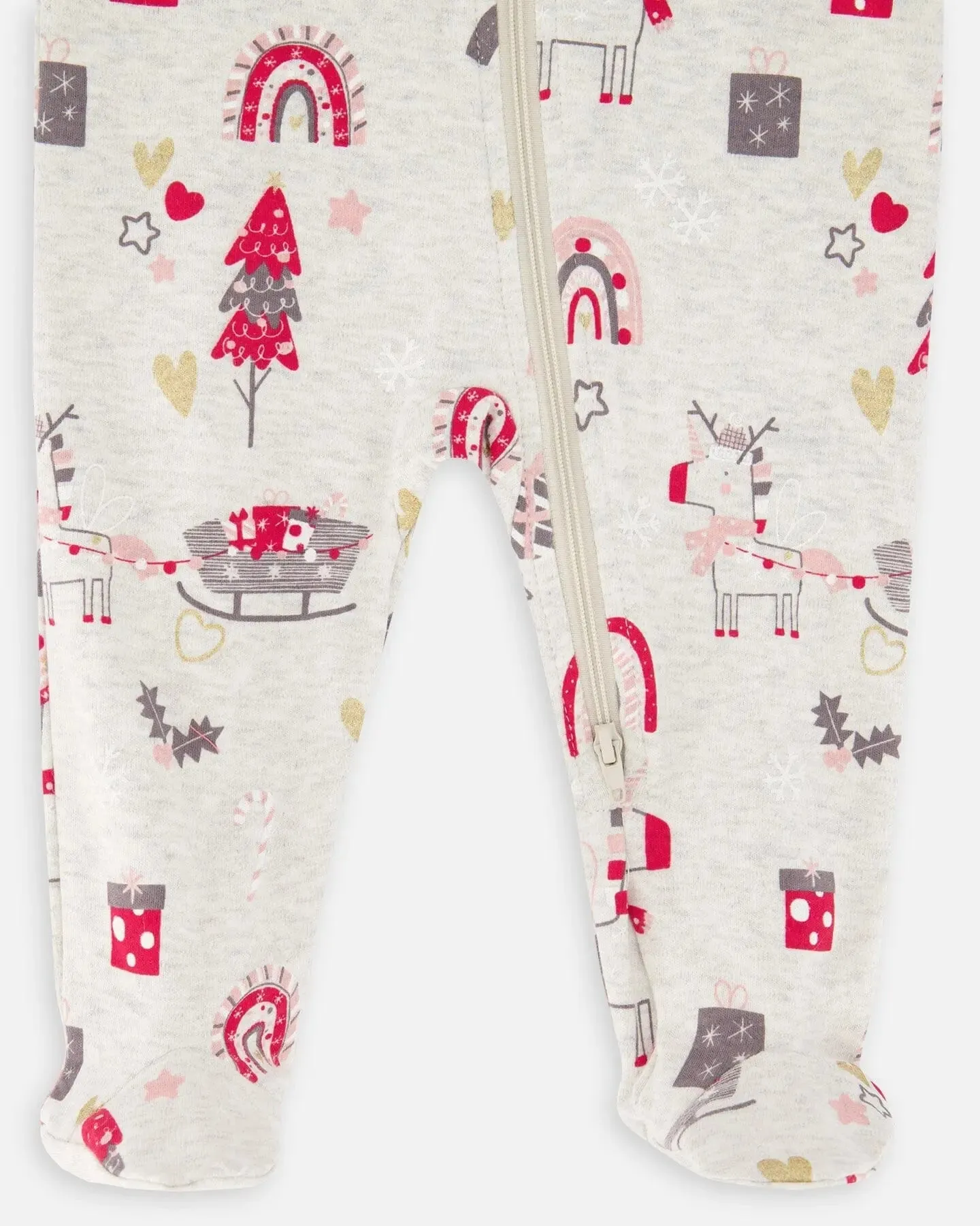 Organic Cotton One Piece Baby Pajama Oatmeal Mix Christmas Unicorn Print