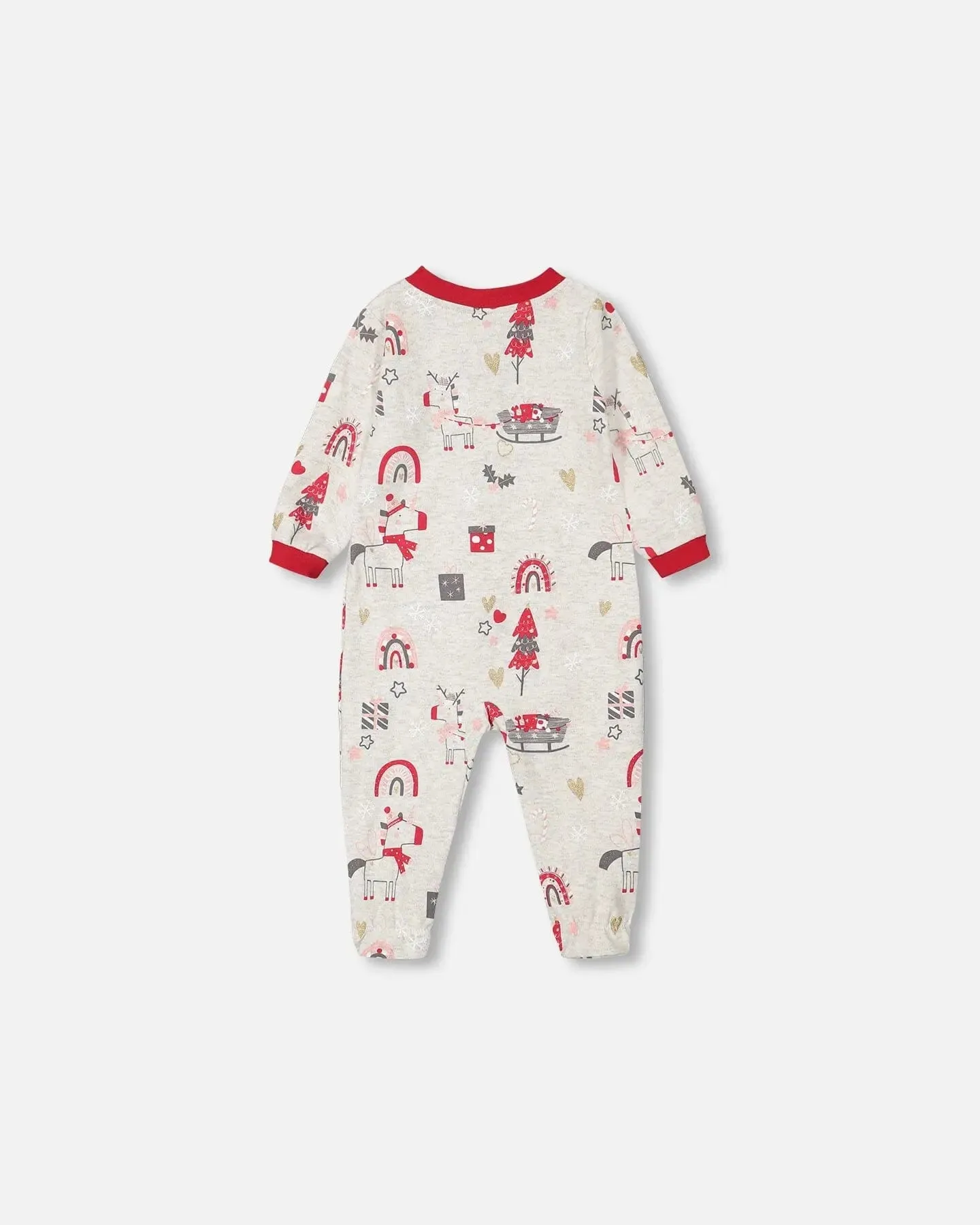 Organic Cotton One Piece Baby Pajama Oatmeal Mix Christmas Unicorn Print