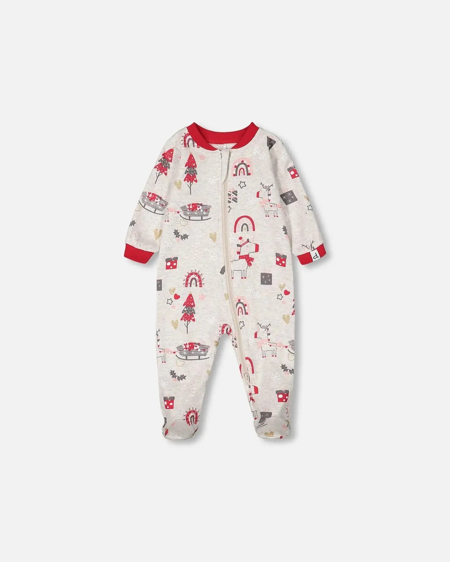 Organic Cotton One Piece Baby Pajama Oatmeal Mix Christmas Unicorn Print