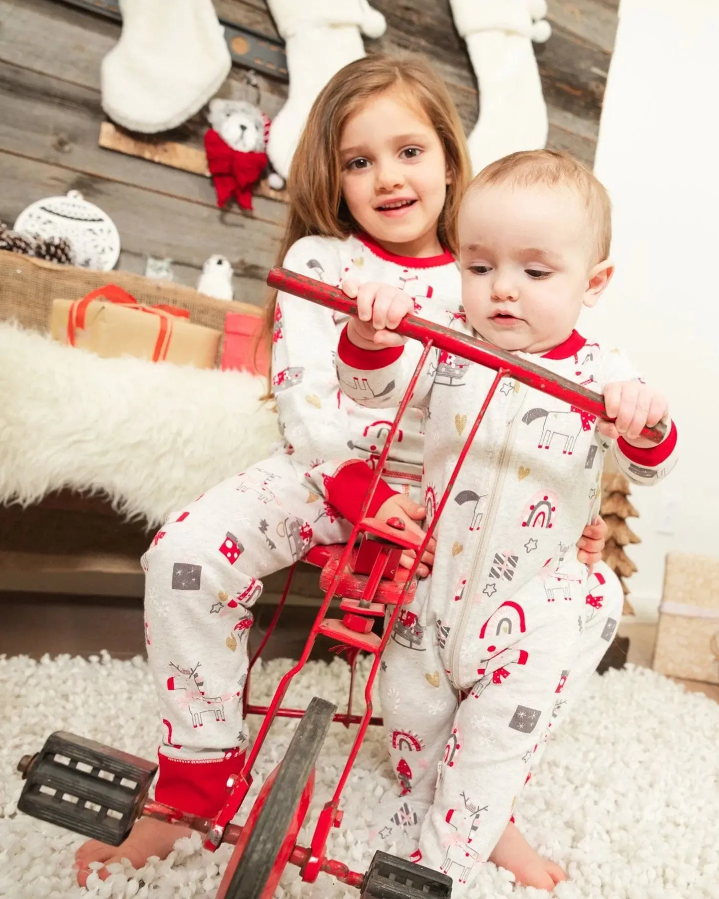 Organic Cotton One Piece Baby Pajama Oatmeal Mix Christmas Unicorn Print