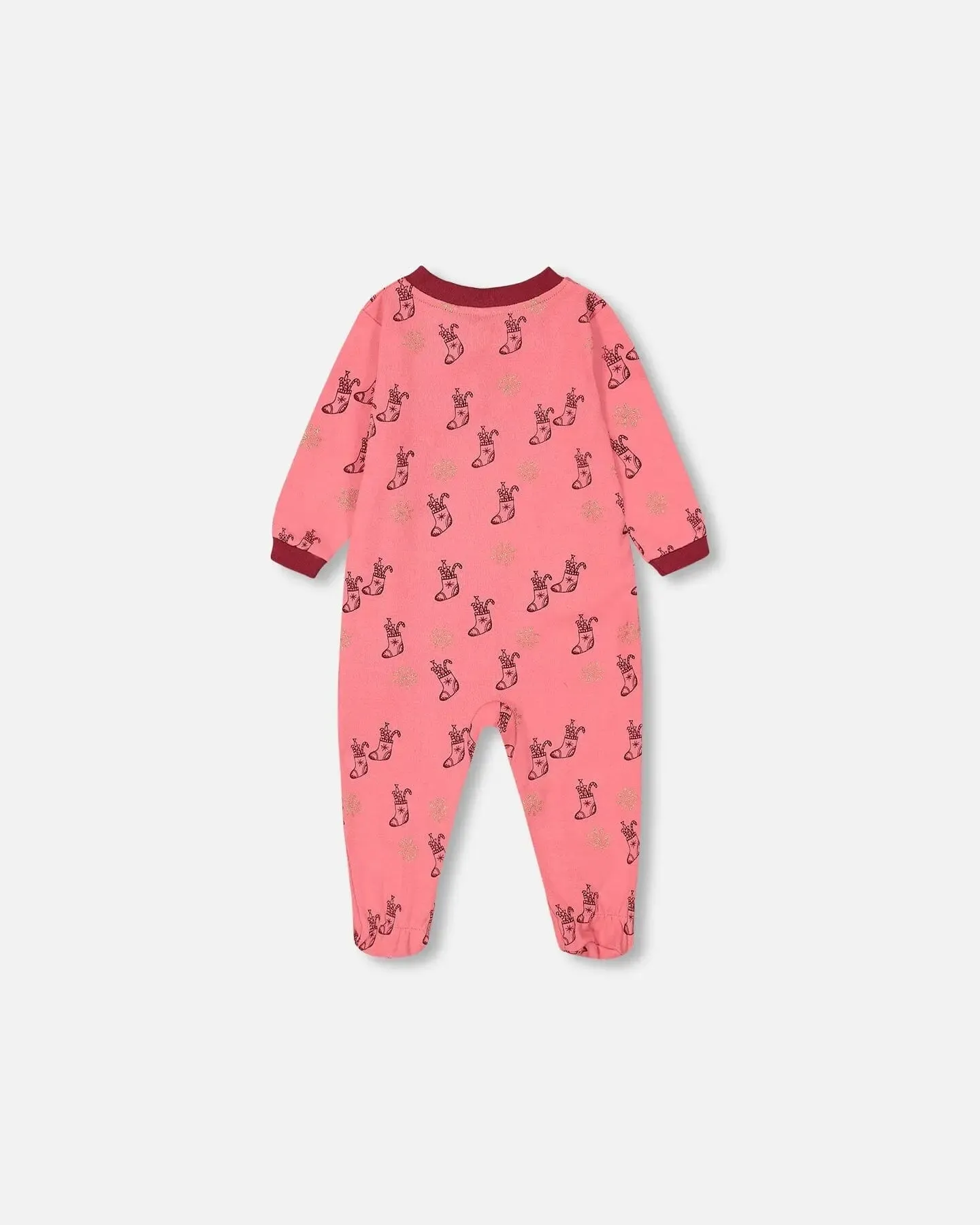 Organic Cotton One Piece Baby Pajama Pink Christmas Stocking Print