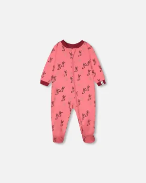 Organic Cotton One Piece Baby Pajama Pink Christmas Stocking Print