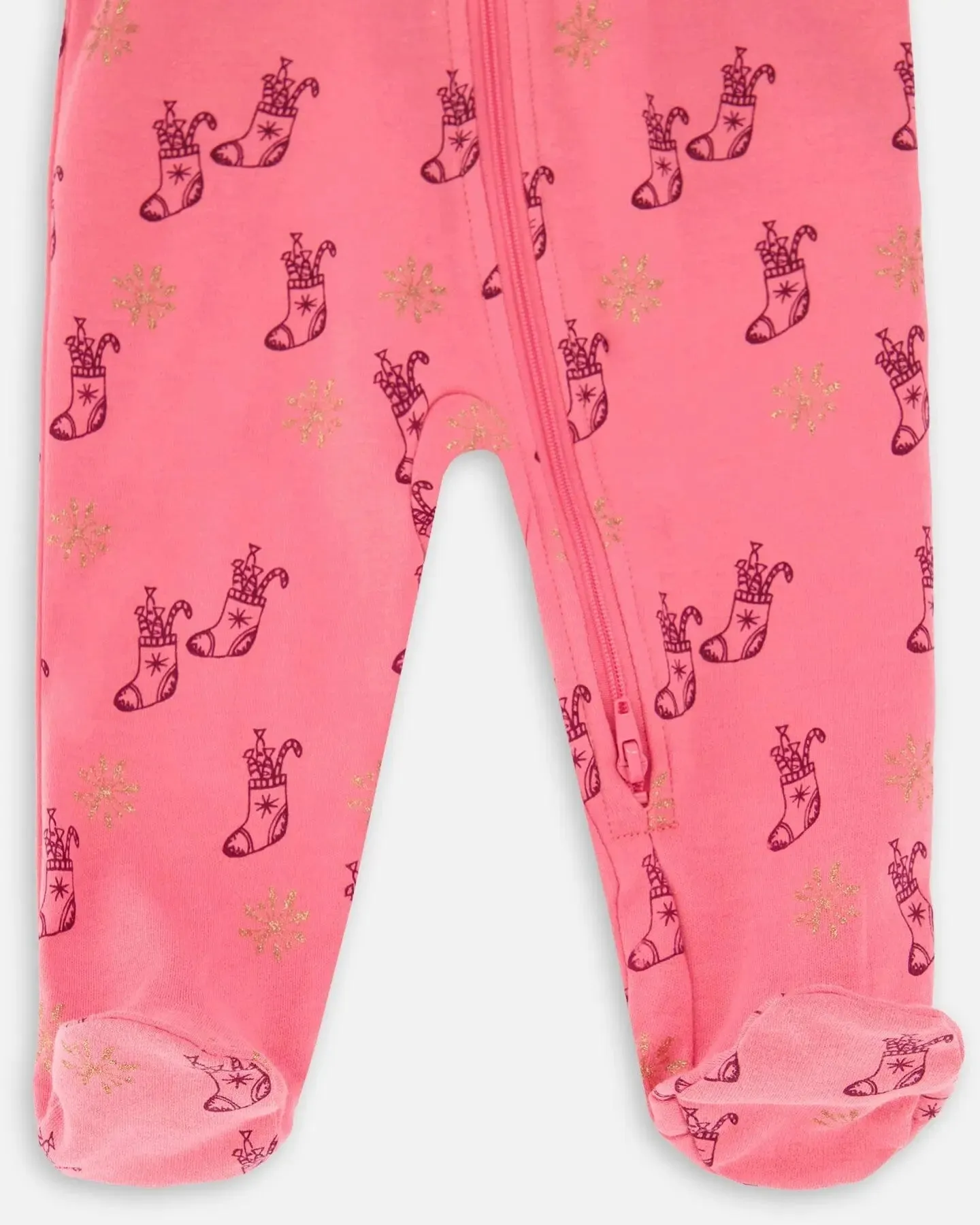 Organic Cotton One Piece Baby Pajama Pink Christmas Stocking Print