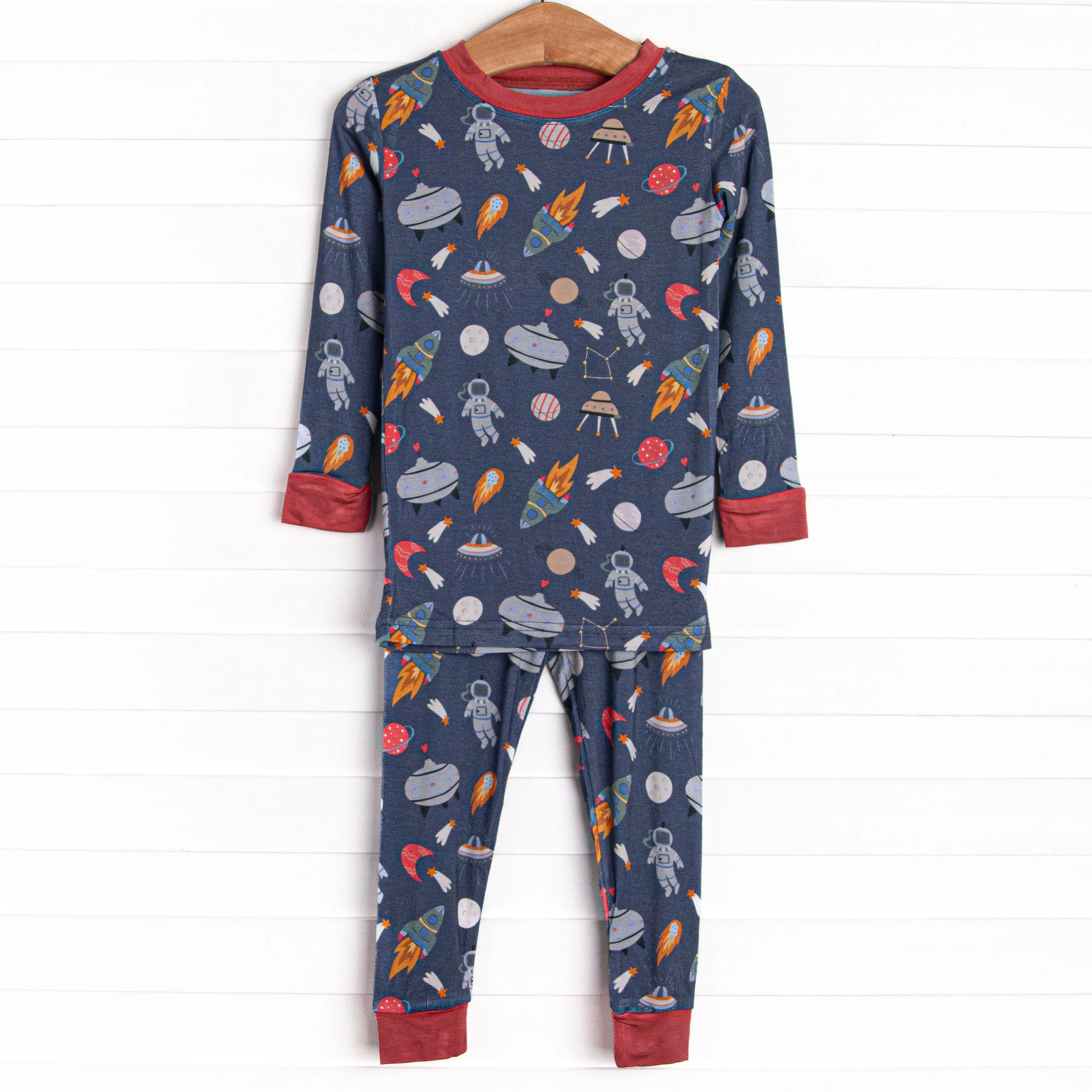 Outer Space Orbit Bamboo Pajama Set, Blue