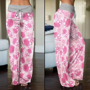 Pink Skull Thunder Women's High-waisted Wide Leg Pants