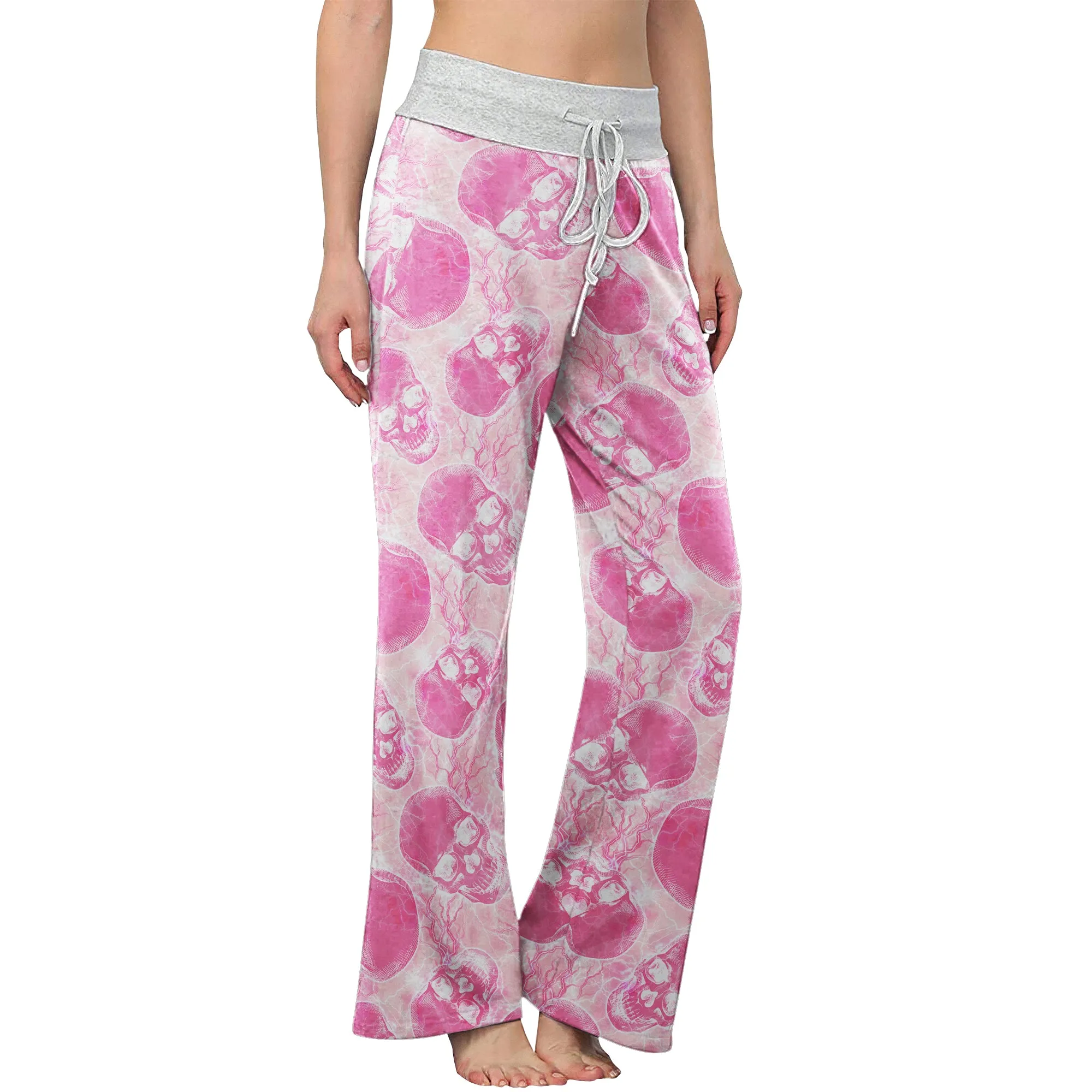 Pink Skull Thunder Women's High-waisted Wide Leg Pants