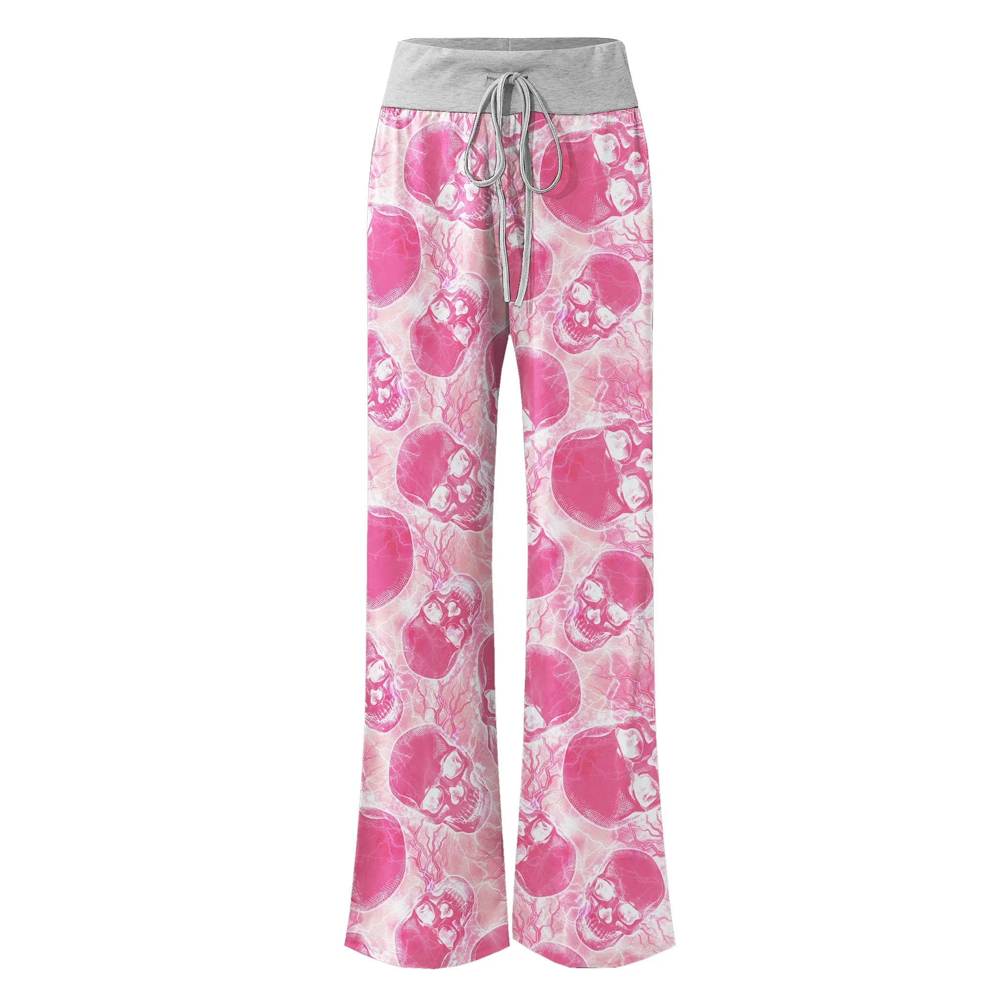 Pink Skull Thunder Women's High-waisted Wide Leg Pants