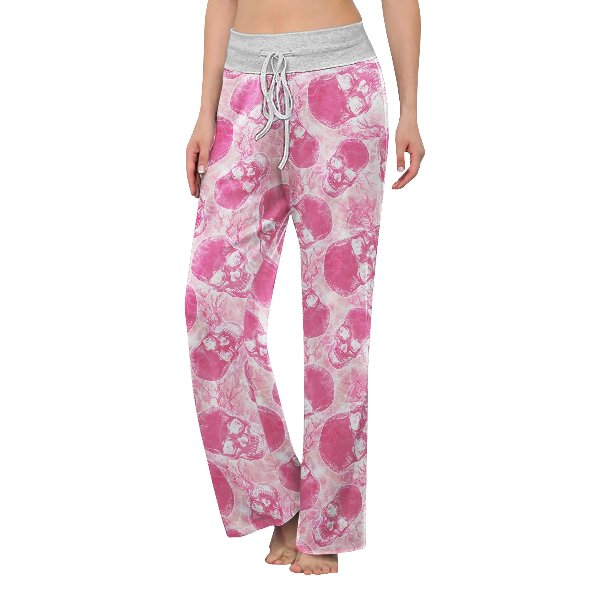 Pink Skull Thunder Women's High-waisted Wide Leg Pants