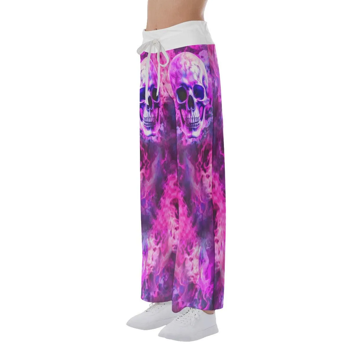 Pink Smoke Skull High-waisted Wide Leg Pants