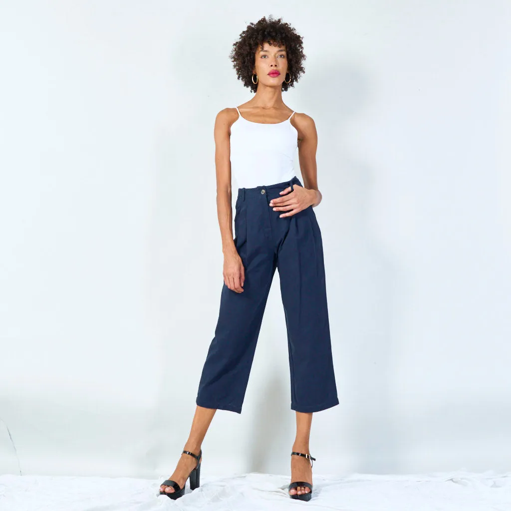 Pleated cropped trousers with belt loops wholesale