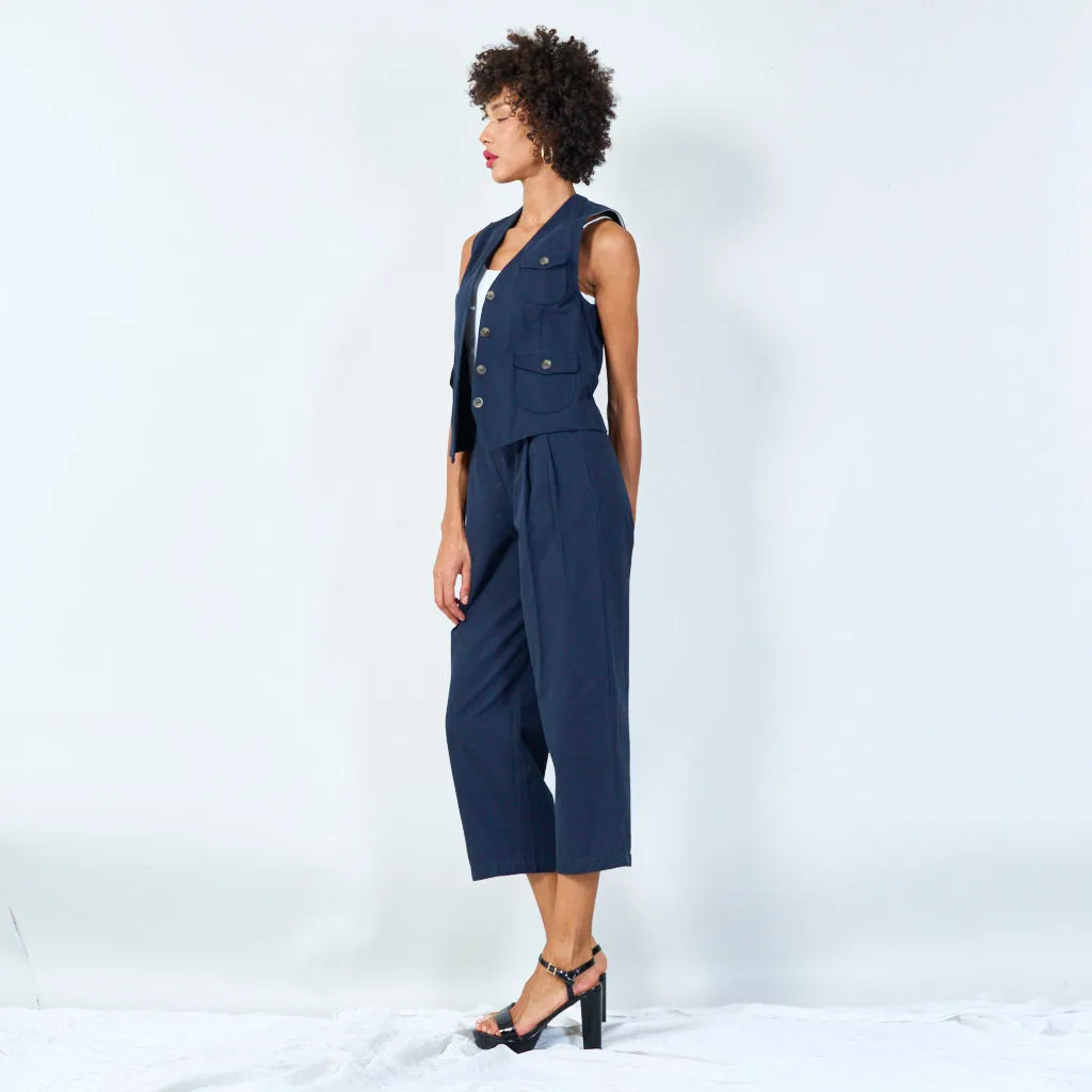 Pleated cropped trousers with belt loops wholesale