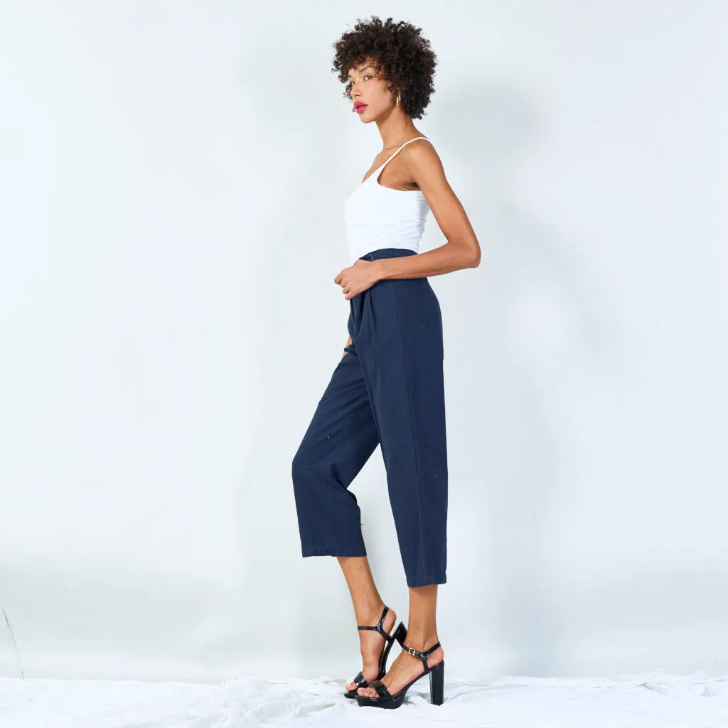 Pleated cropped trousers with belt loops wholesale