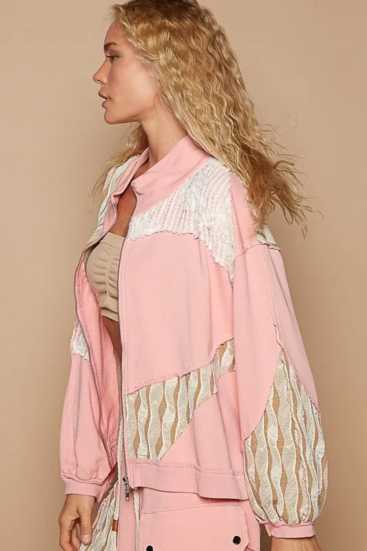 POL Clothing Applique Patchwork Zip Up Womens Jacket