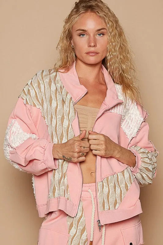 POL Clothing Applique Patchwork Zip Up Womens Jacket