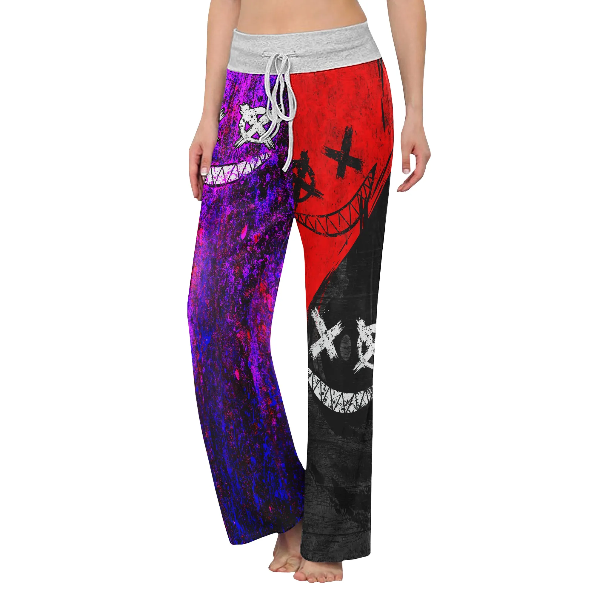 Purple Red Emo Smile Women's High-waisted Wide Leg Pants