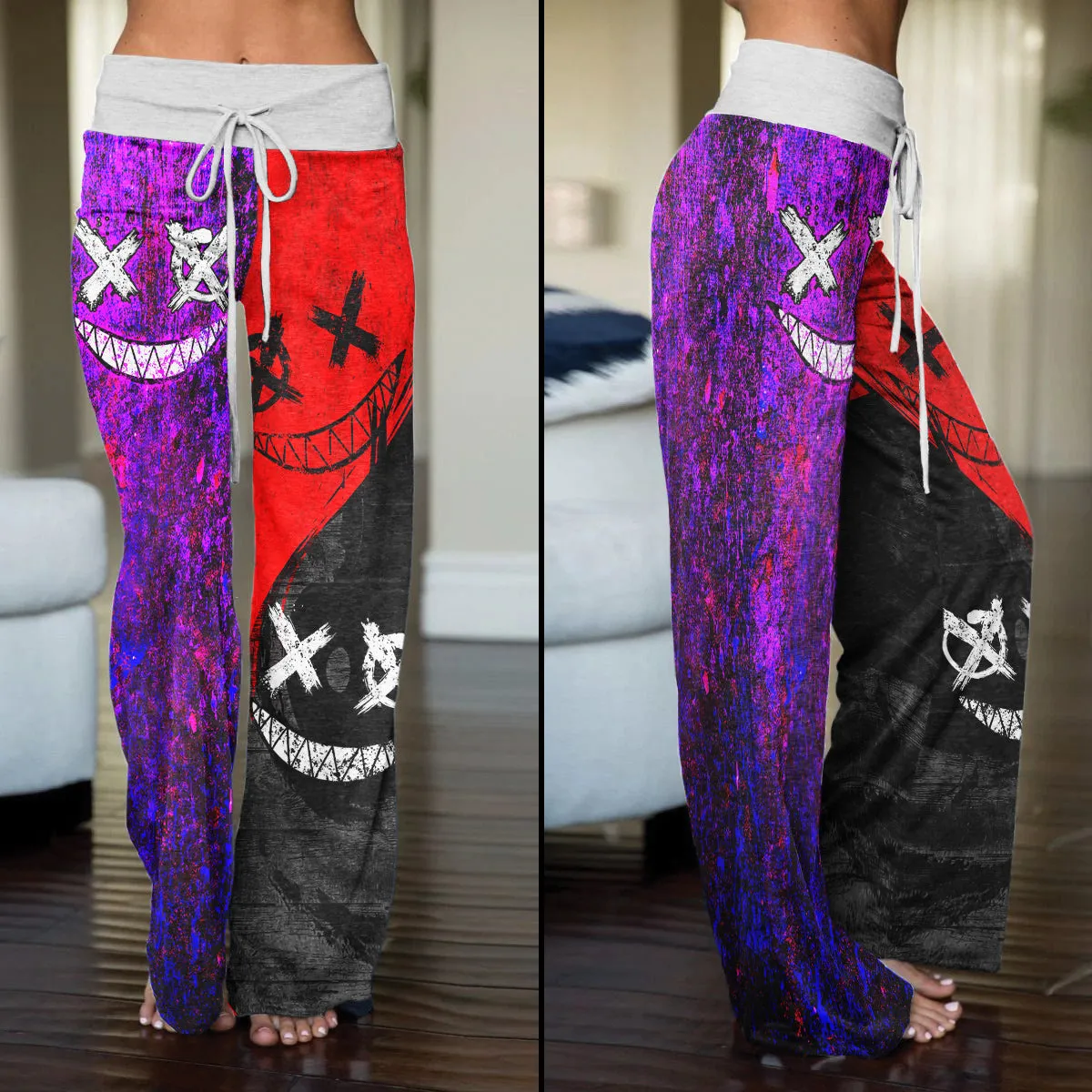 Purple Red Emo Smile Women's High-waisted Wide Leg Pants