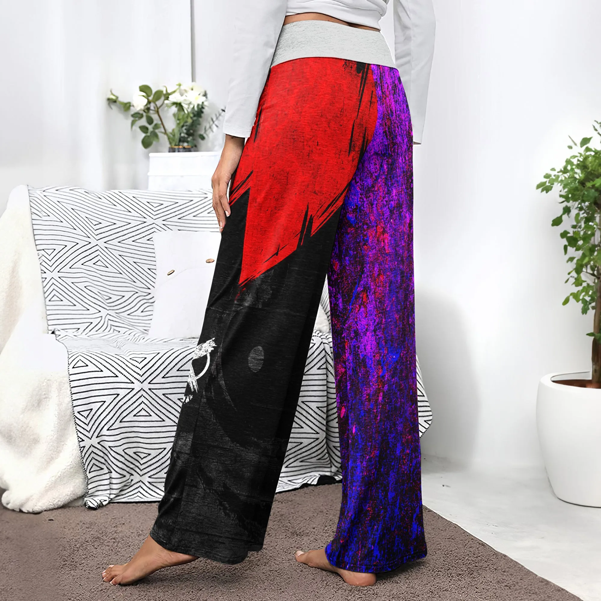 Purple Red Emo Smile Women's High-waisted Wide Leg Pants