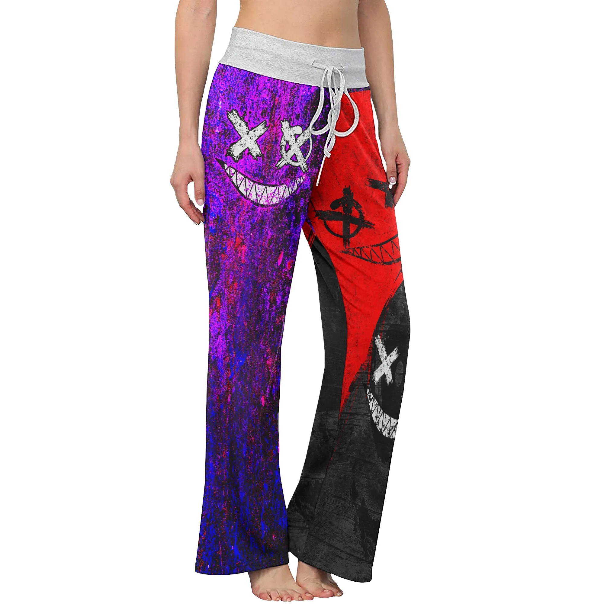 Purple Red Emo Smile Women's High-waisted Wide Leg Pants
