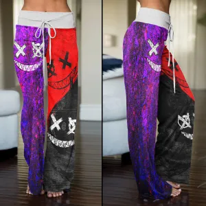 Purple Red Emo Smile Women's High-waisted Wide Leg Pants