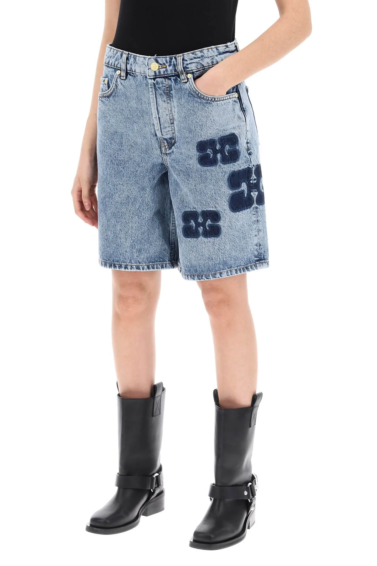 "denim Logo Printed Bermuda (Size - 27)