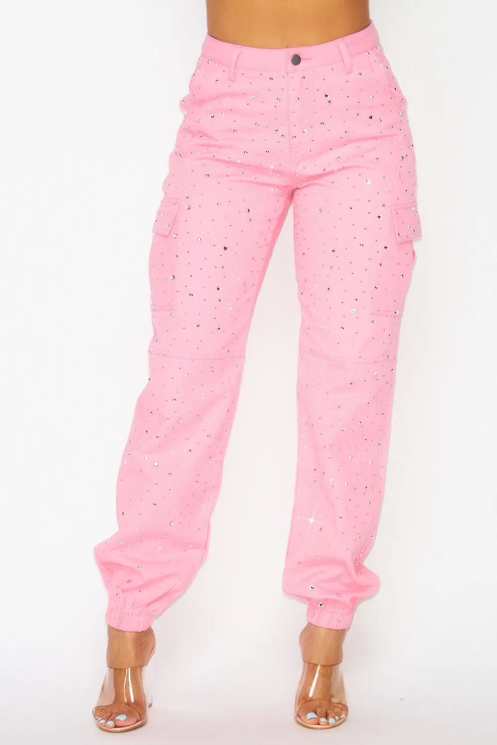 RHINESTONE CARGO JOGGER PANTS