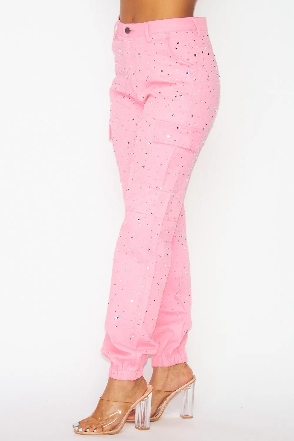RHINESTONE CARGO JOGGER PANTS