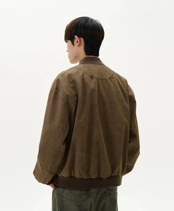 Ribbed Trim Bomber Jacket with Zip Pockets