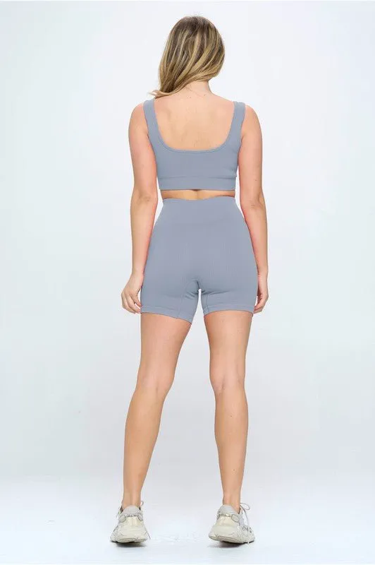 Seamless Ribbed Biker Shorts Set