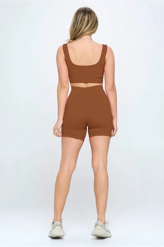 Seamless Ribbed Biker Shorts Set
