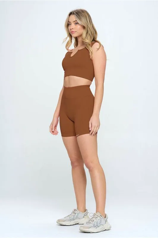 Seamless Ribbed Biker Shorts Set
