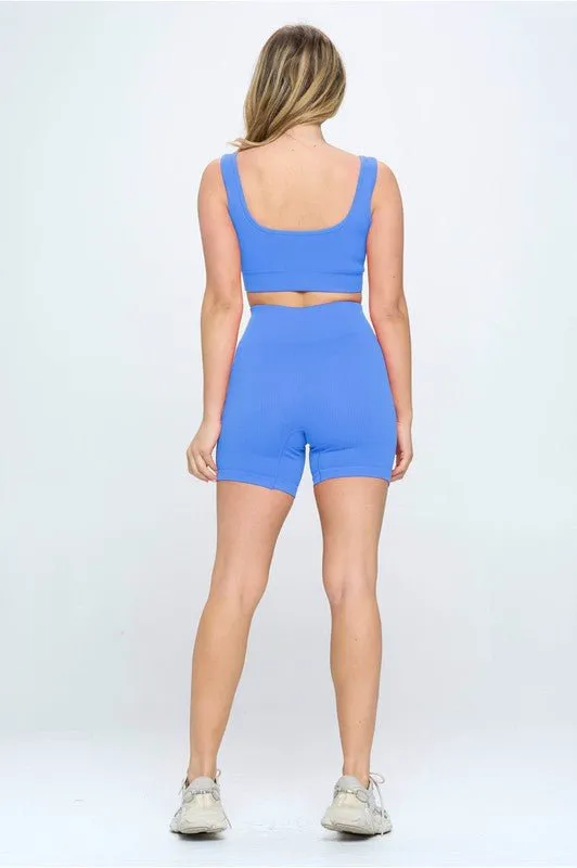 Seamless Ribbed Biker Shorts Set