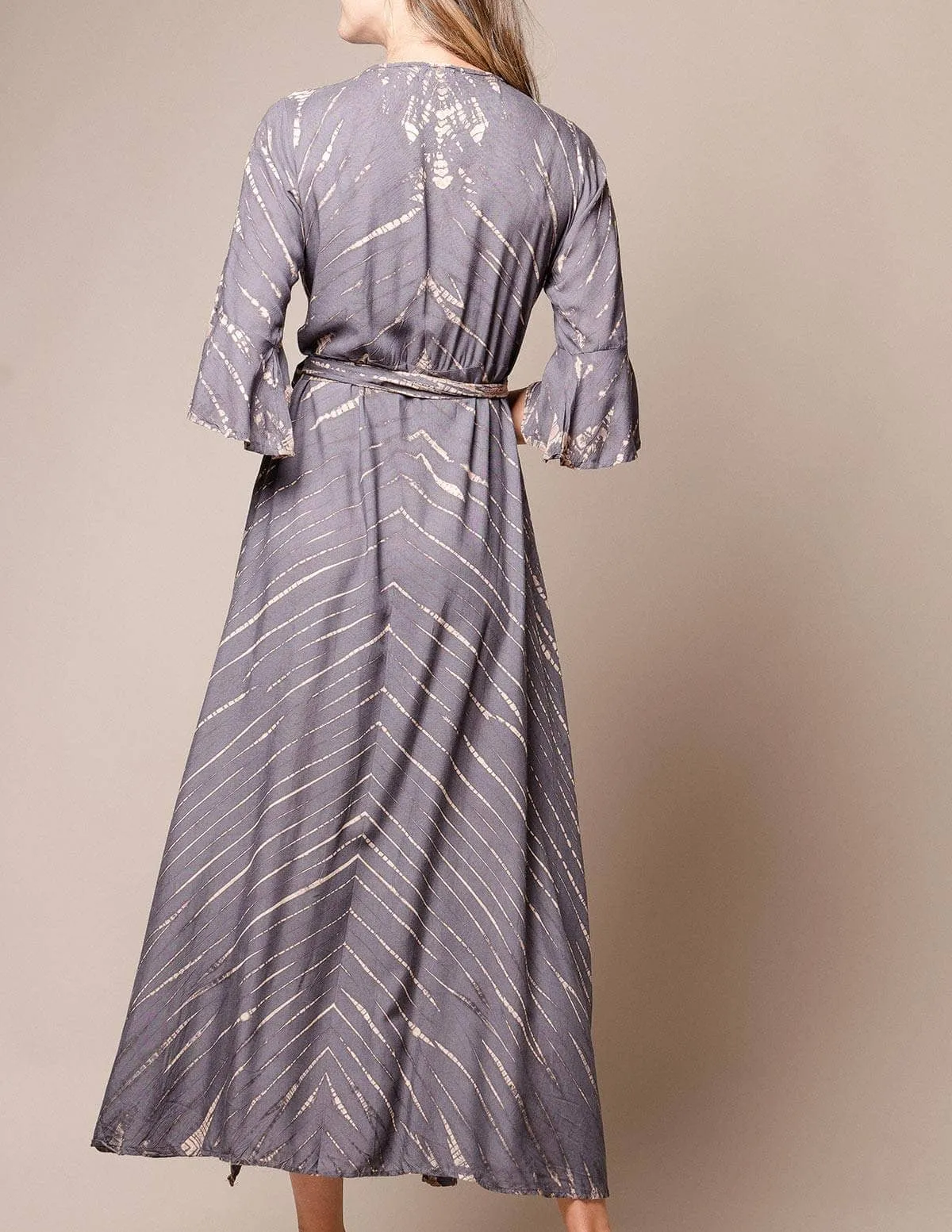 Shibori Tie-Dye Wrap Dress - Grey