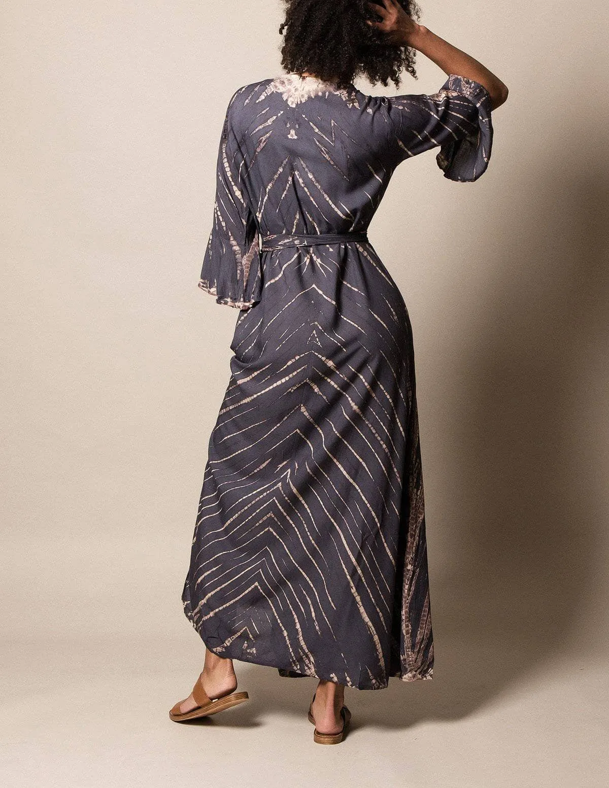 Shibori Tie-Dye Wrap Dress - Grey