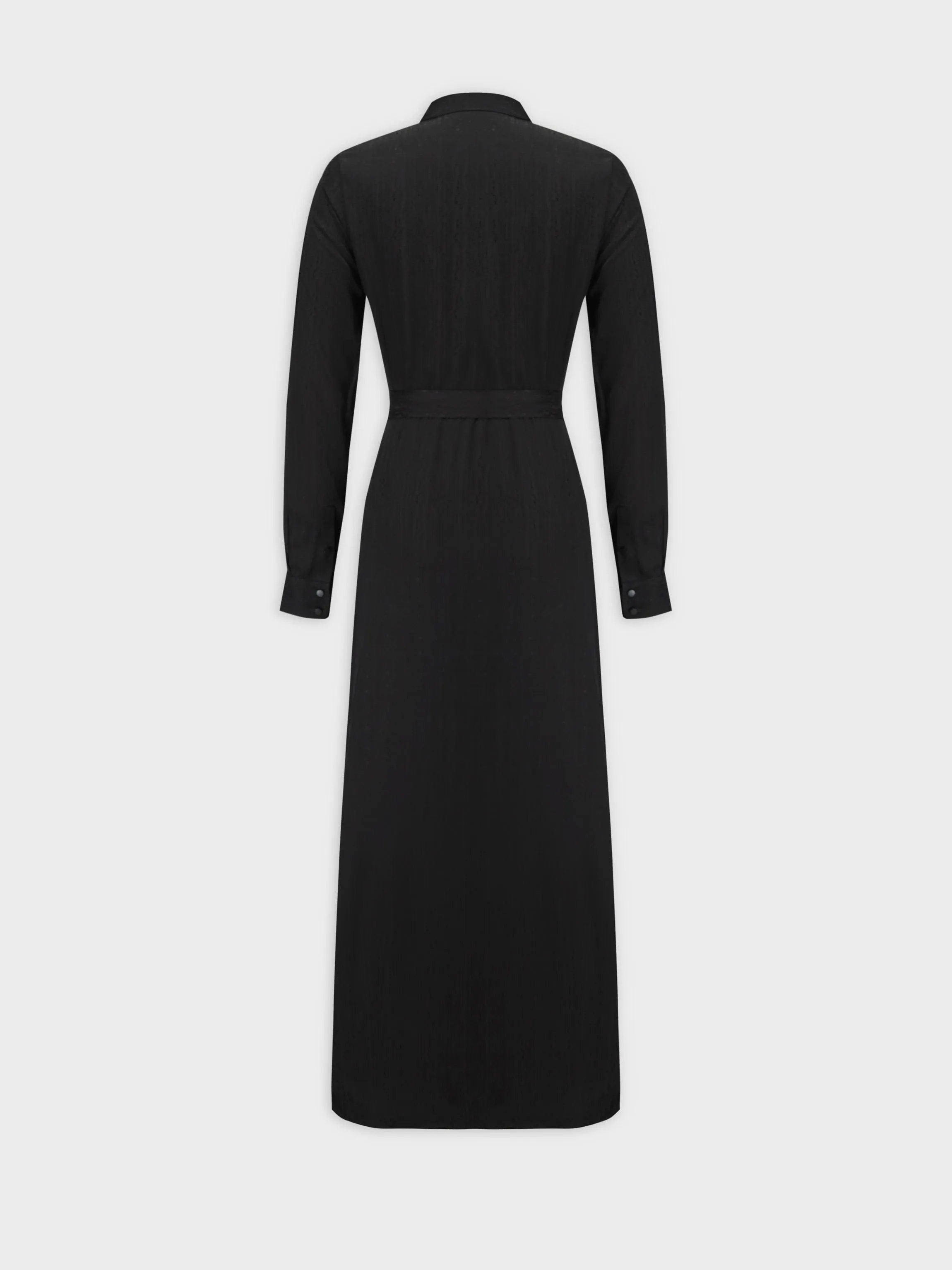 Silk Patterned A-line Shirtdress-Black