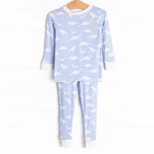 Sleepy Saurus Bamboo Pajama Set, Blue