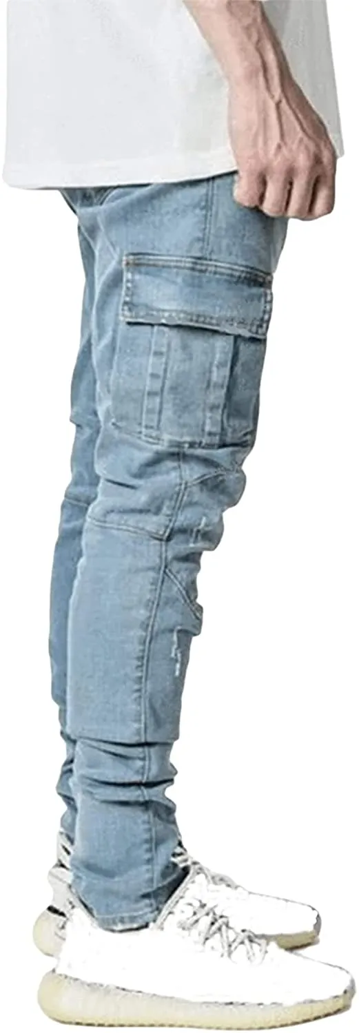Streetwear Blue Pleated Ankle Trousers with Side Pockets