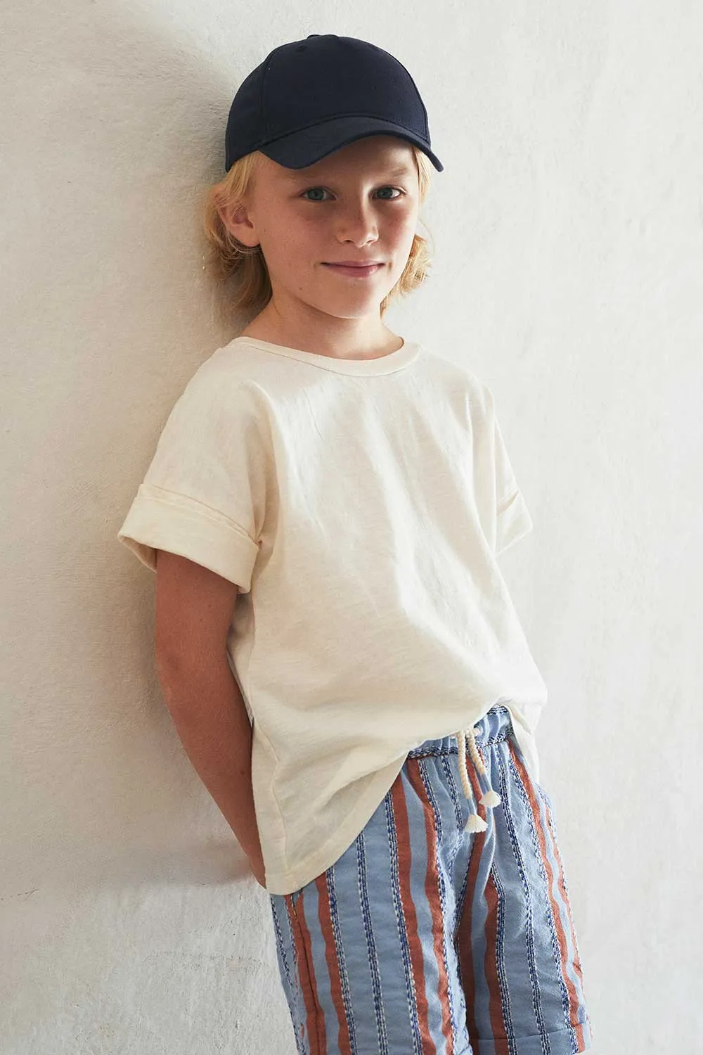 Striped denim Bermuda shorts