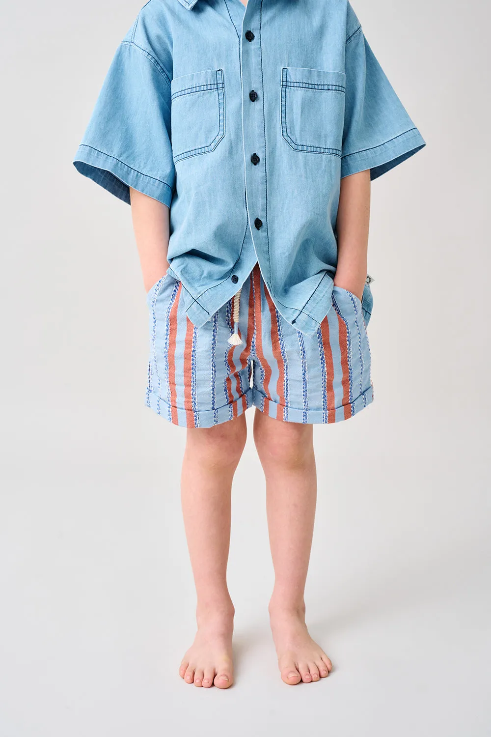 Striped denim Bermuda shorts