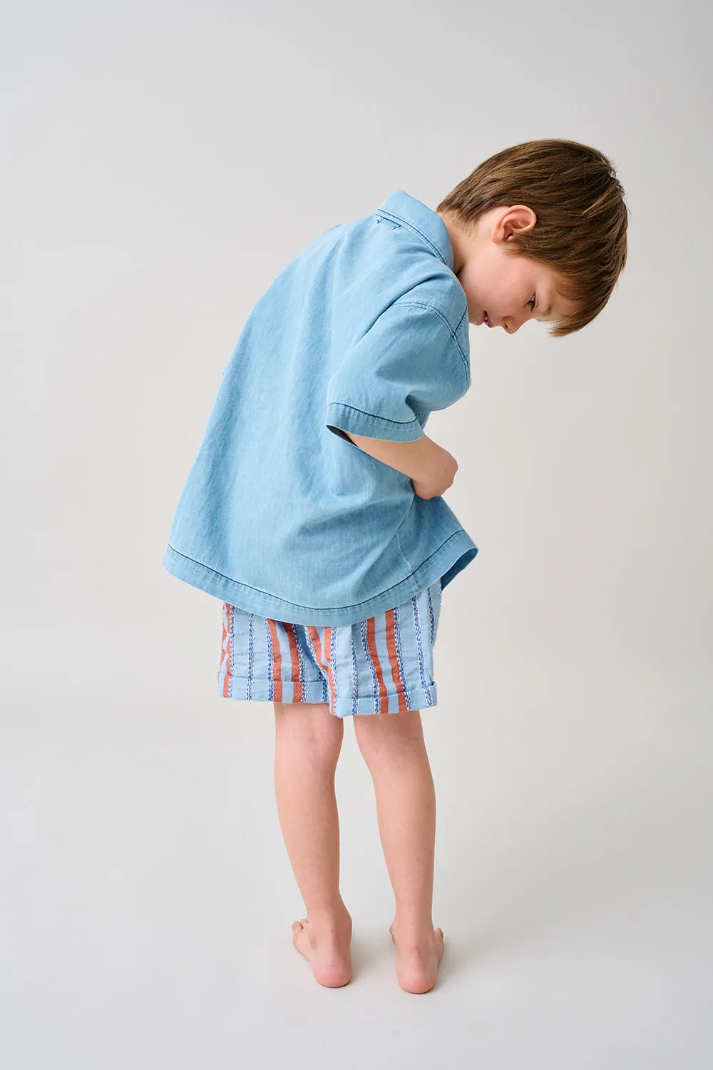 Striped denim Bermuda shorts