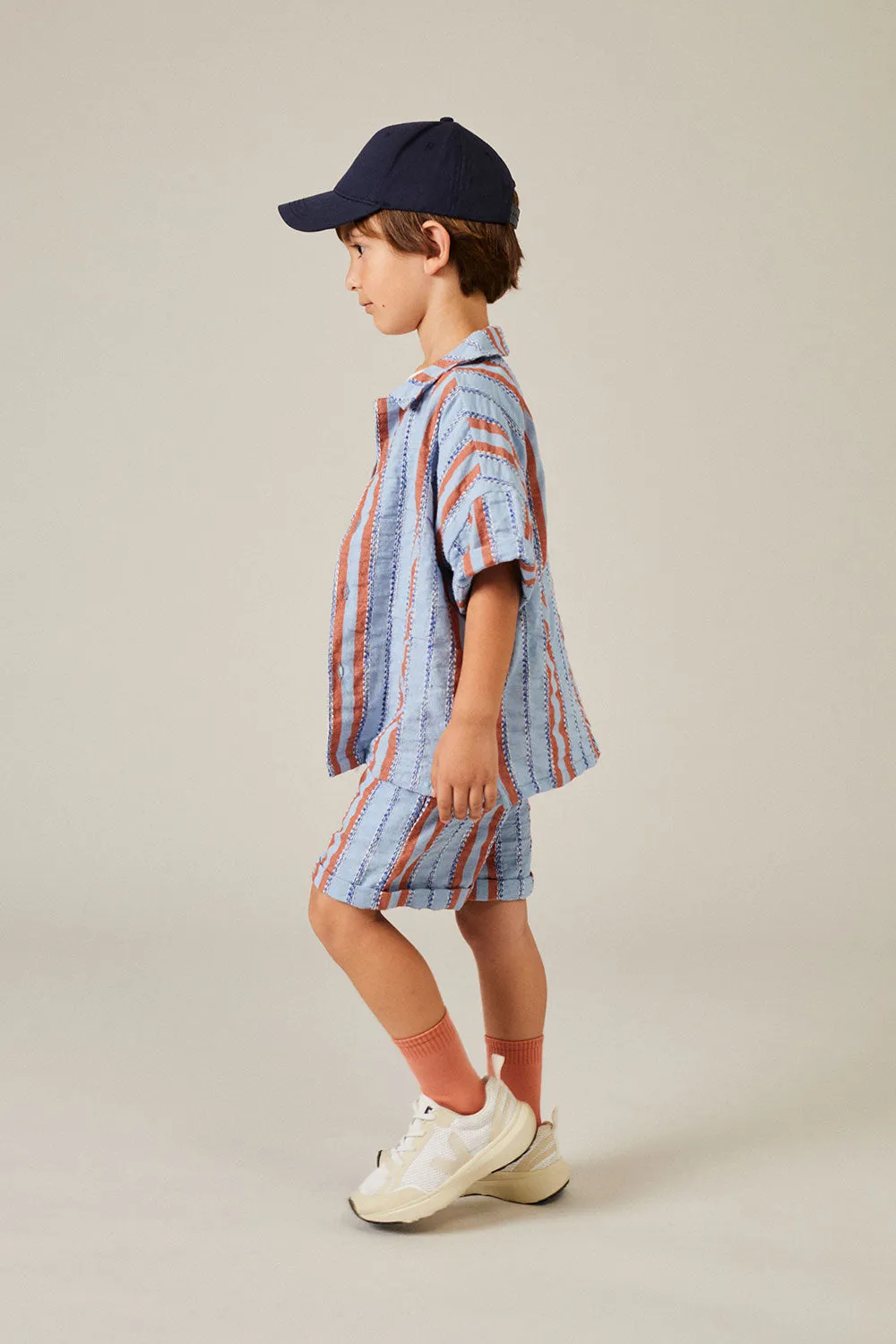 Striped denim Bermuda shorts