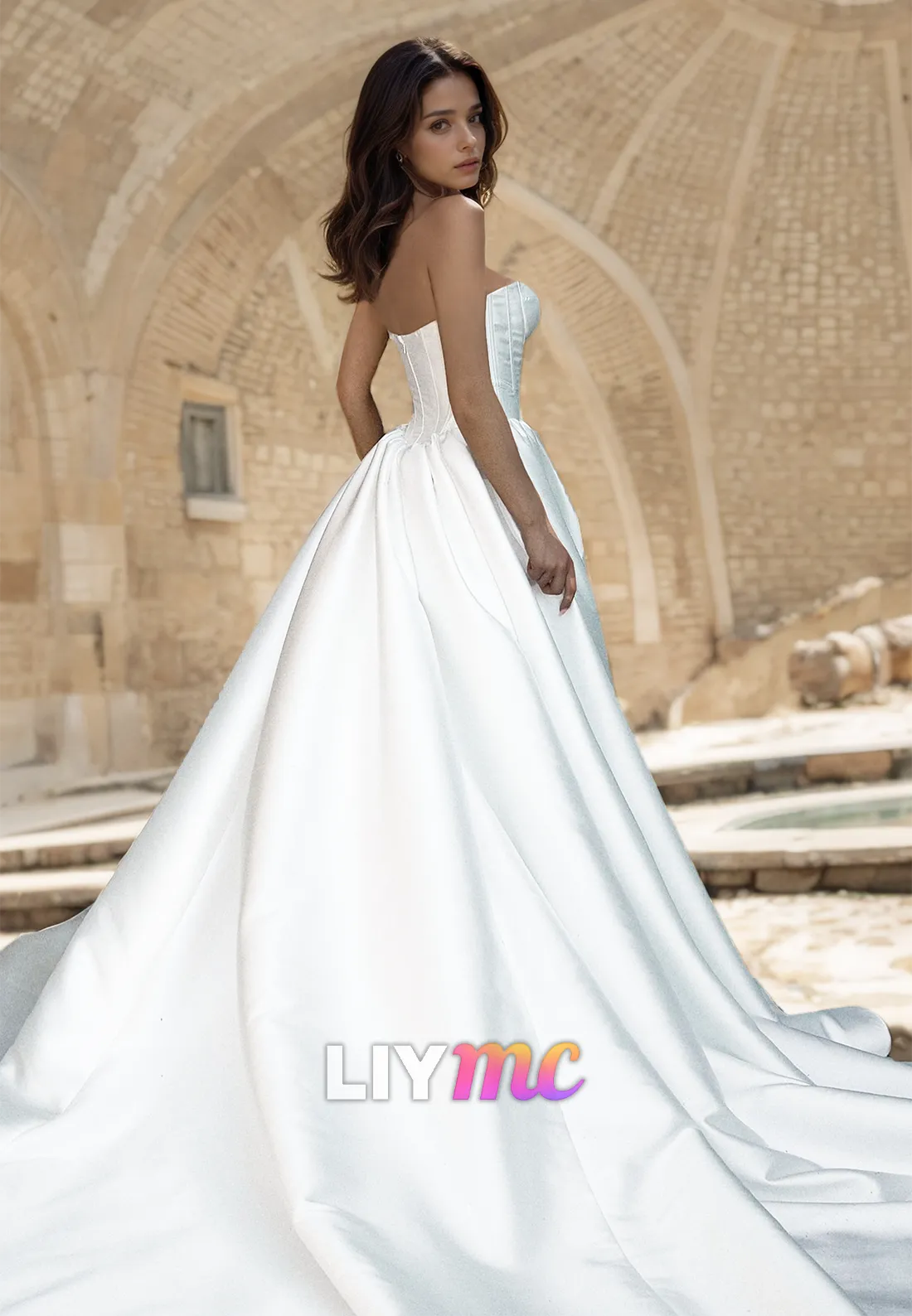 Sweetheart Strapless Pleated Satin A-Line Simple Wedding Dress