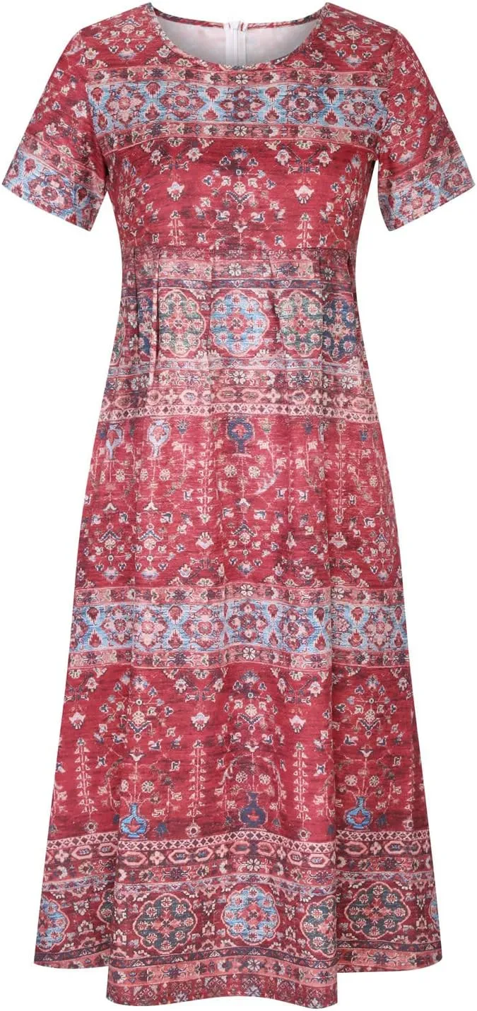Tshirt Dress for Women 2025 Casual Plus Size Summer Midi Dress Boho Floral Print Loose Flowy Long Dresses with Pockets