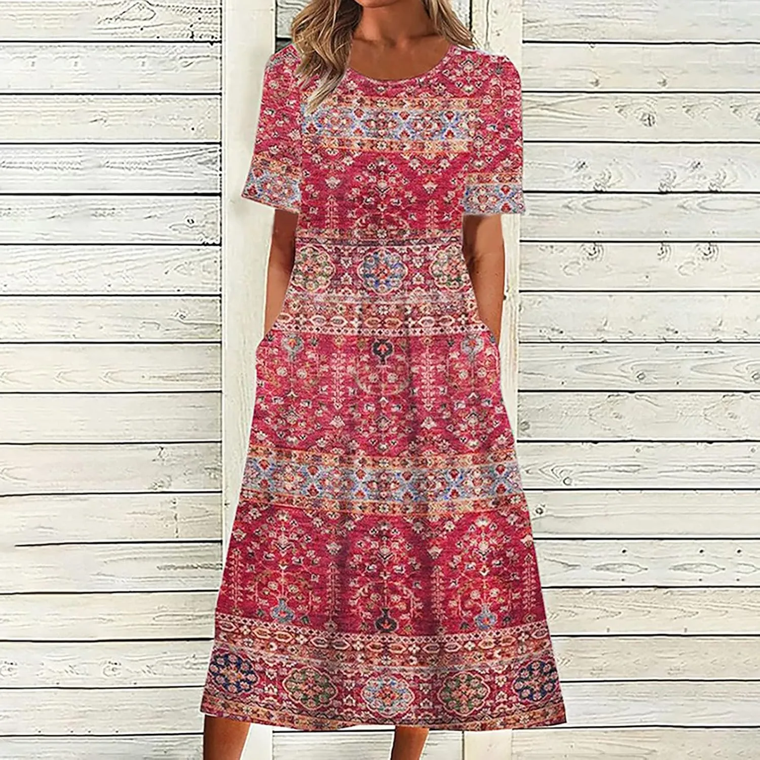 Tshirt Dress for Women 2025 Casual Plus Size Summer Midi Dress Boho Floral Print Loose Flowy Long Dresses with Pockets