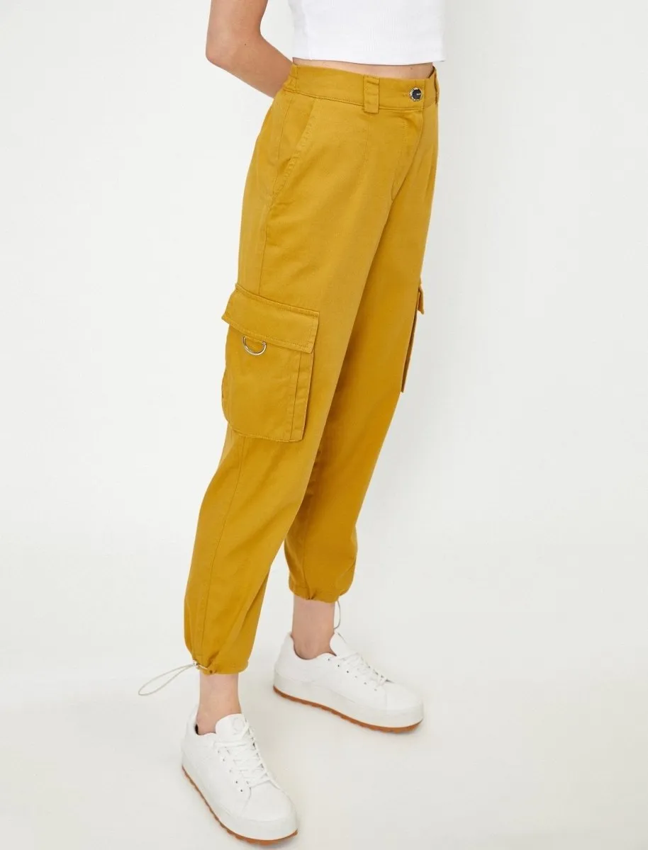 Twill Cargo Joggers in Mustard