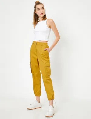 Twill Cargo Joggers in Mustard
