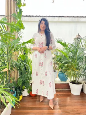 WHITE PRINTED LONG DRESS FOR WOMEN