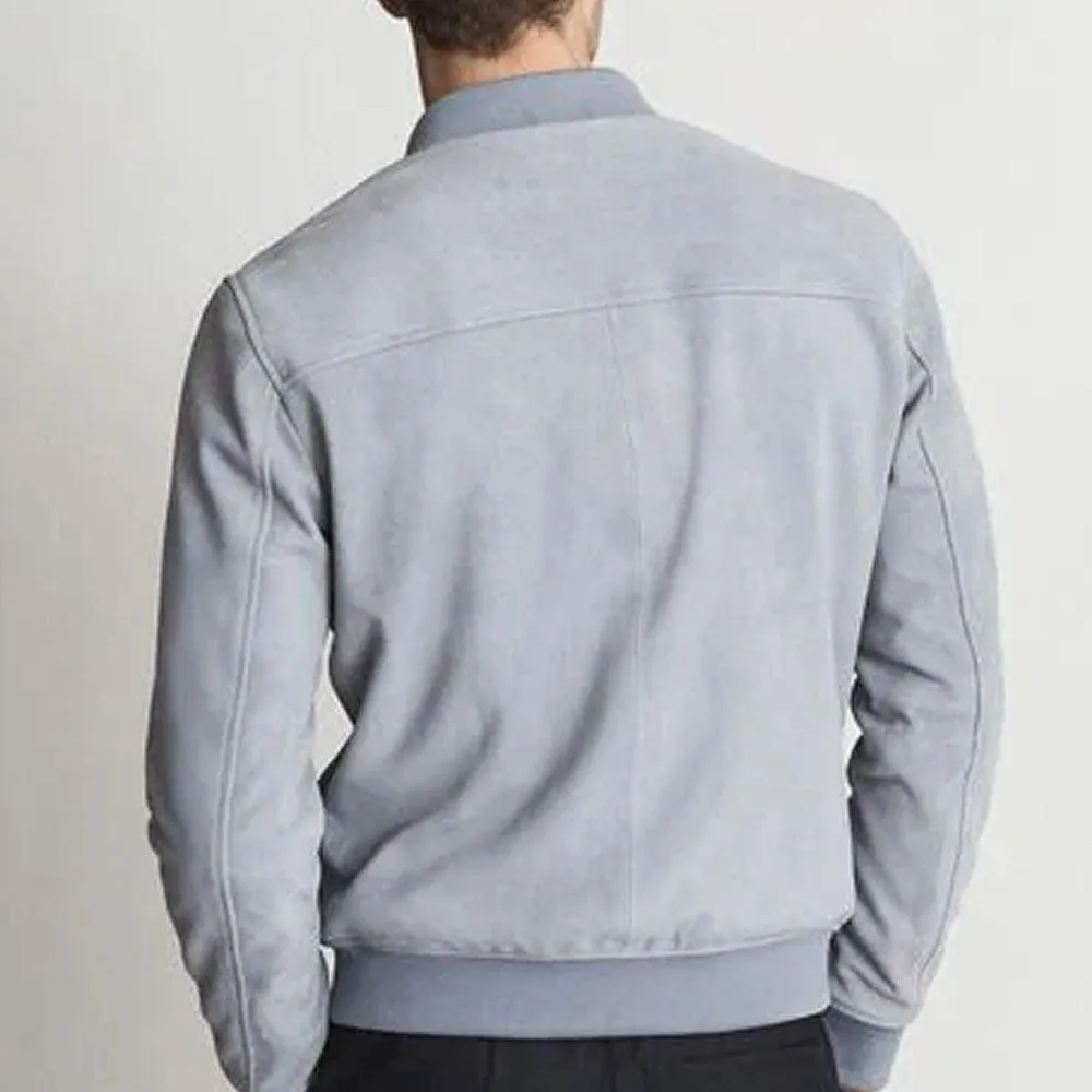 White Suede Leather Bomber Jacket