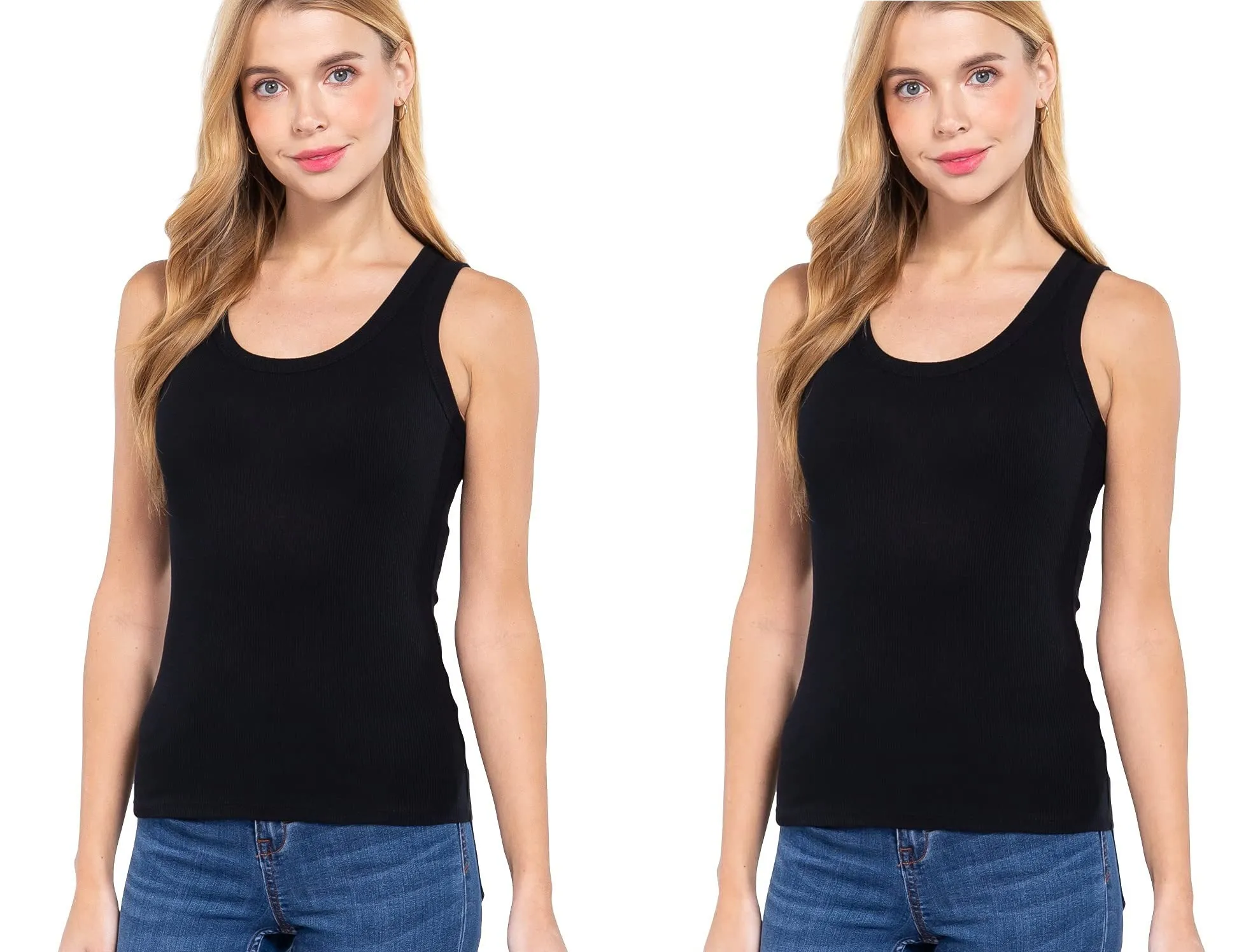 Womens- Sleeveless Ribbed Knit Scoop Neck Tank Top